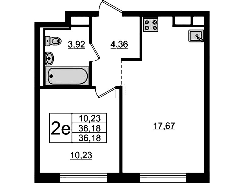 1-комнатная квартира 36.18 м², 12/12 эт., ЖК «Новые Лаврики»